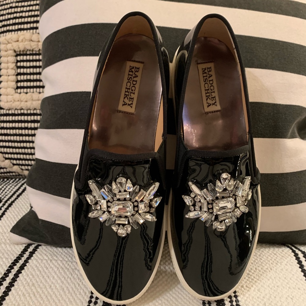 Badgley Mischka patent leather jeweled sneakers